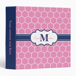 Pink and Navy Monogram Geometric Pattern  Binder