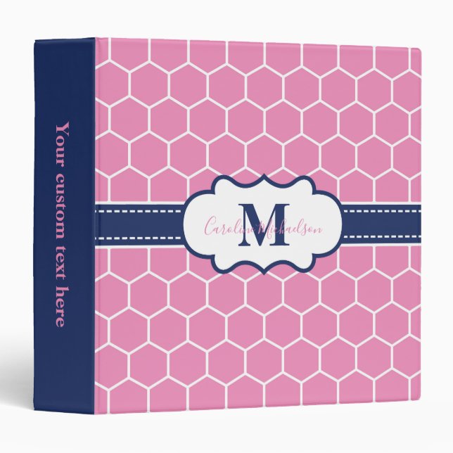 Pink and Navy Monogram Geometric Pattern  Binder (Front/Spine)