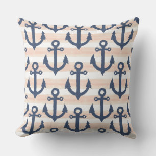 Pink and Navy Nautical Throw Pillow