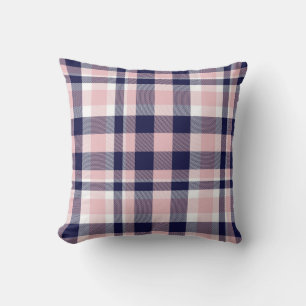 Pink and navy Plaid, checkered, tartan seamless Throw Pillow