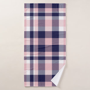 Pink and navy Plaid, chequered, tartan seamless Bath Towel