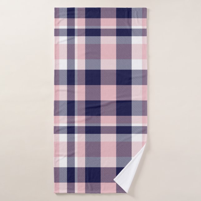 Pink and navy Plaid,  chequered,  tartan seamless  Bath Towel (Bath Towel)