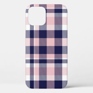 Pink and navy Plaid,  chequered,  tartan seamless  iPhone 12 Case