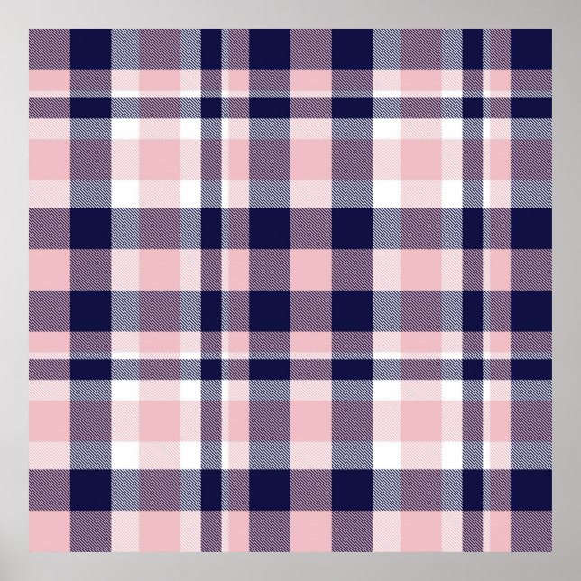 Pink and navy Plaid,  chequered,  tartan seamless  Poster (Front)