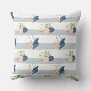 Pink and Navy Sea Shell Floral Throw Pillow