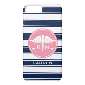 PINK AND NAVY STRIPE CADUCEUS NURSE RN Case-Mate iPhone CASE