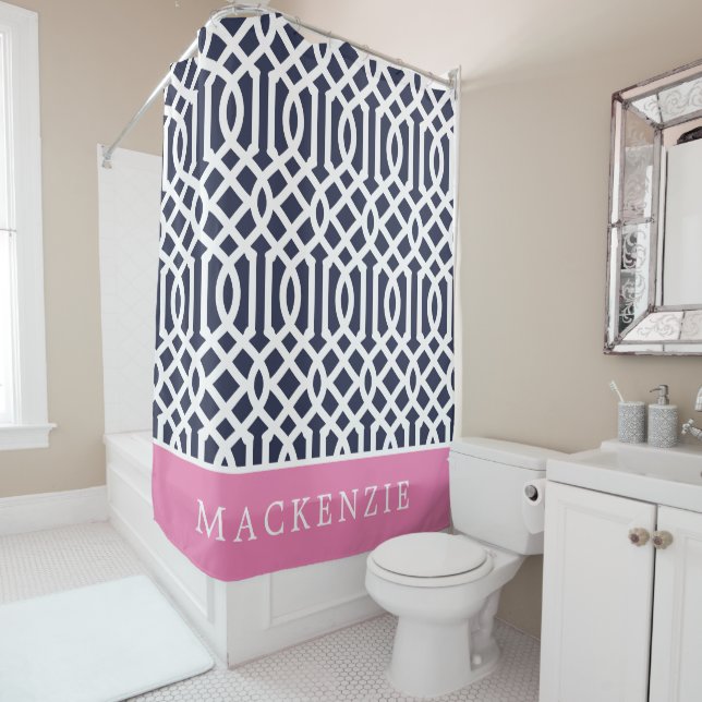 Pink and Navy Trellis Monogram (In Situ)