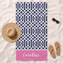Pink and Navy Trellis Monogram