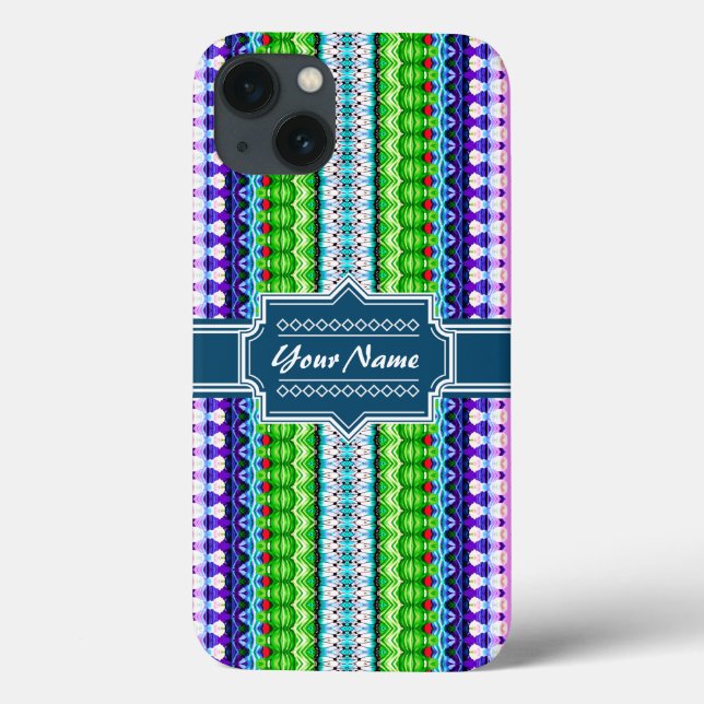 Pink and Navy Tribal Ikat Chevron Personalized Case-Mate iPhone Case (Back)