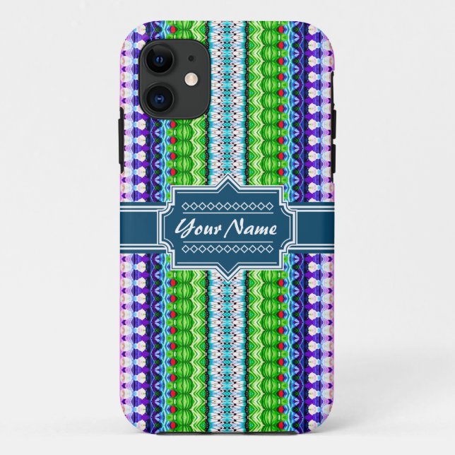 Pink and Navy Tribal Ikat Chevron Personalized Case-Mate iPhone Case (Back)