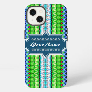 Pink and Navy Tribal Ikat Chevron Personalized iPhone 13 Case