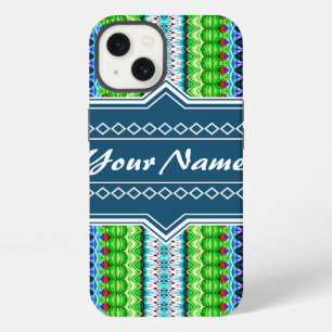 Pink and Navy Tribal Ikat Chevron Personalized iPhone 13 Case