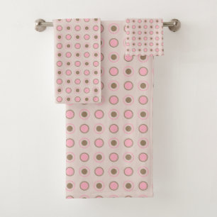 Pink and olive dots bath towel set