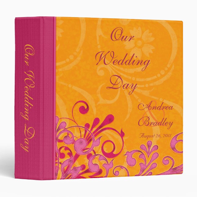 Pink and Orange Abstract Floral Wedding Binder (Front/Spine)