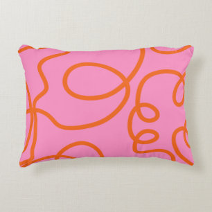 Pink And Orange Abstract Lines Brush Strokes Accent Pillow