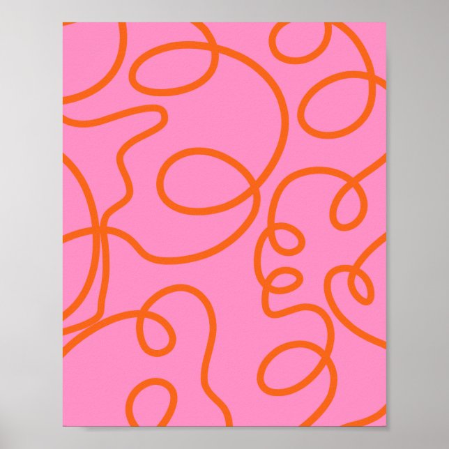 Pink And Orange Abstract Lines Brush Strokes Poster (Front)
