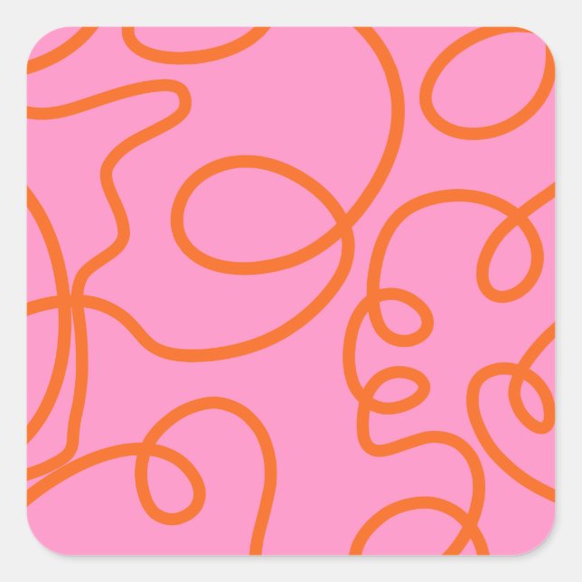 Pink And Orange Abstract Lines Brush Strokes Square Sticker (Front)