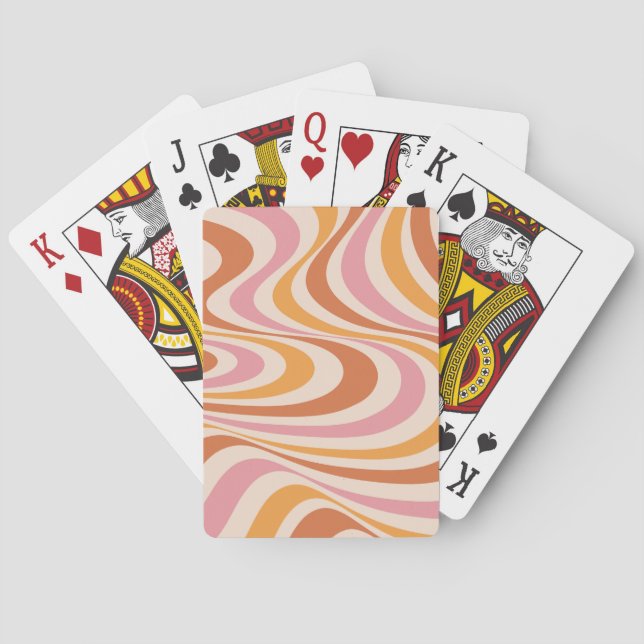 Pink and orange abstract swirl design playing cards (Back)