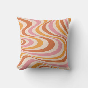 Pink and orange abstract swirl design throw pillow