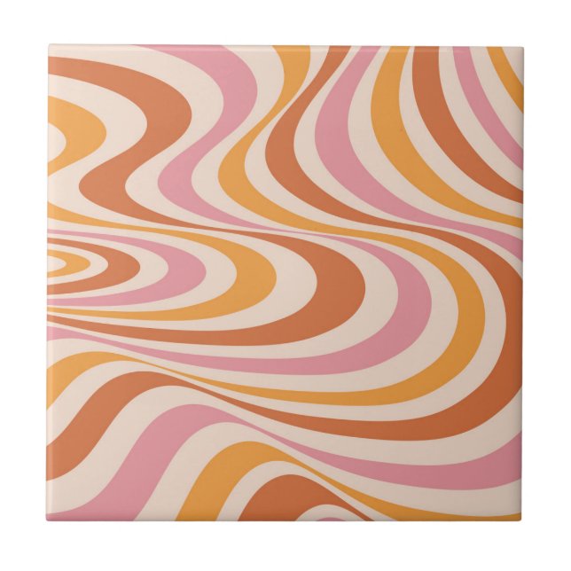 Pink and orange abstract swirl design tile (Front)