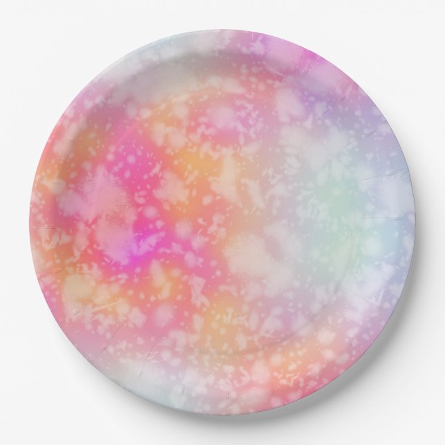 Pink and Orange Abstract Watercolor Background Paper Plate (Front)