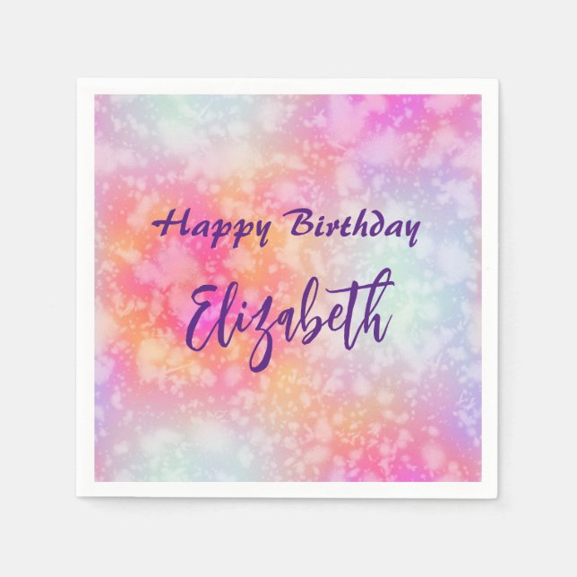 Pink and Orange Abstract Watercolor Birthday Napkin (Front)
