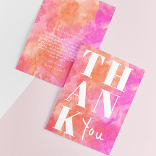 Pink and Orange Abstract Watercolor Bold Wedding Thank You Card