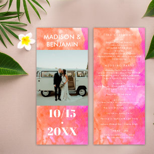 Pink and Orange and White Photo Minimalist Wedding Program