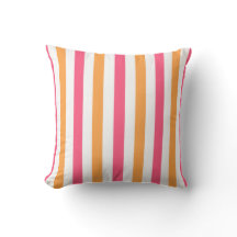 Pink and Orange and White Striped Throw Pillow