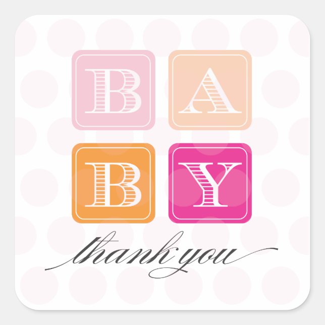 Pink and Orange Blocks Baby Shower Favour Sticker (Front)