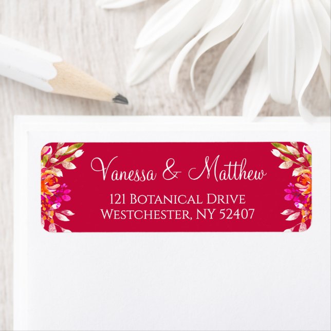 Pink and Orange Botanical Wedding Return Address (Insitu)