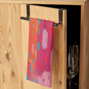 Pink and Orange Brush Marks Abstract  Kitchen Towel
