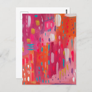 Pink and Orange Brush Marks Abstract Postcard