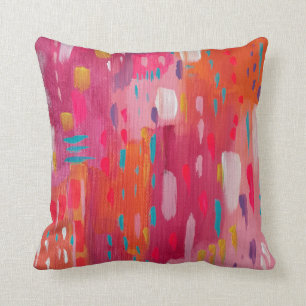 Pink and Orange Brush Marks Abstract  Throw Pillow