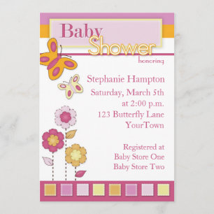 Pink and Orange Butterfly Baby Shower Invitation