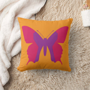 PINK AND ORANGE BUTTERFLY RETRO THROW PILLOW
