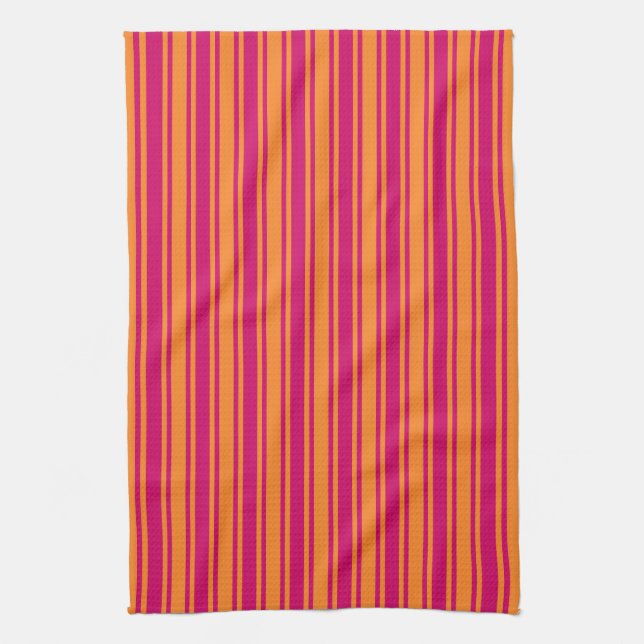Pink and orange candy stripes kitchen towel (Vertical)