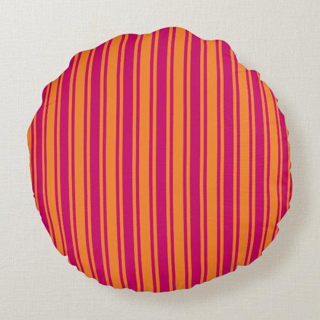 Pink and orange candy stripes round pillow (Back)