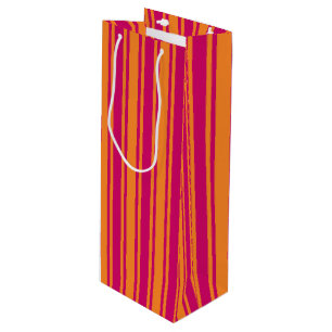 Pink and orange candy stripes wine gift bag