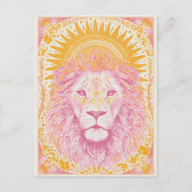 Pink and Orange Celestial Lion Postcard (Front)