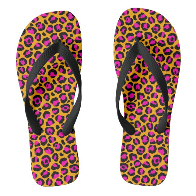 Pink and orange cheetah print flip flops (Footbed)