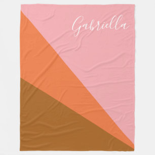 Pink and Orange Colour Block Geometric Personalize Fleece Blanket
