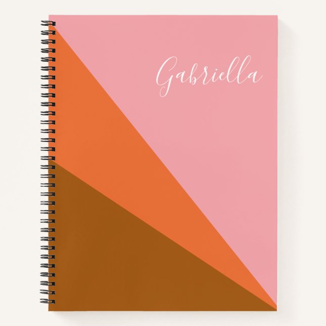 Pink and Orange Colour Block Geometric Personalize Notebook (Front)