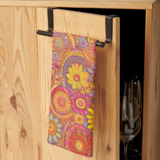 Pink and Orange Daisies Kitchen Towel