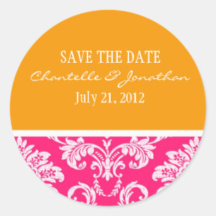 Pink and Orange Damask Wedding Sticker