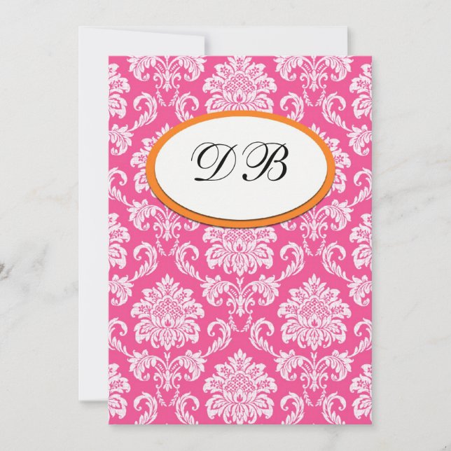 Pink and Orange Damask Wedding Table Number (Front)