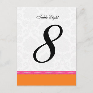 Pink and Orange Damask Wedding Table Number Postcard