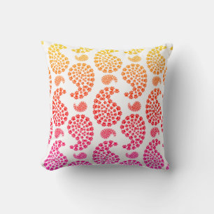 Pink And Orange Dog Paw Print Paisley Pattern  Throw Pillow