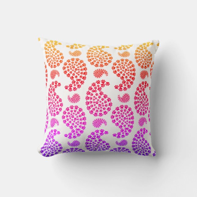 Pink And Orange Dog Paw Print Paisley Pattern  Throw Pillow (Front)