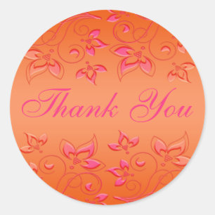 Pink and Orange Floral 1.5" Round Wedding Sticker